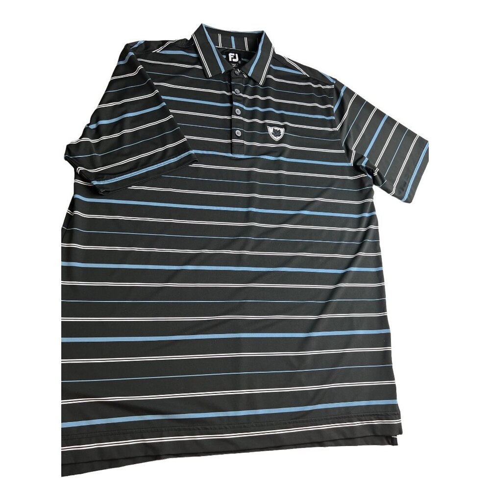 Footjoy FJ Mens Golf Polo Performance Shirt Large L Maple Leaf Black Stretch